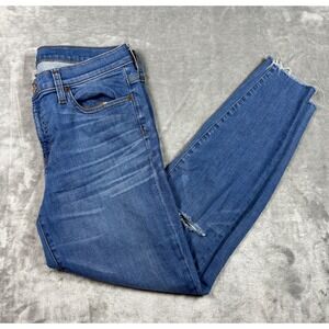 J.Crew Toothpick Jeans‎ Womens Size 32 Distressed Raw Hem Ripped Knee Blue